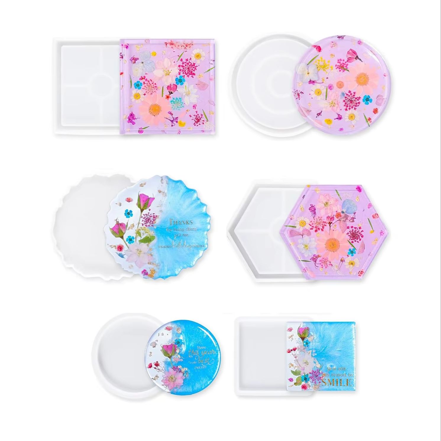 6Pcs Silicone Molds for Epoxy  - Resin Kit Cast のレビューと価格