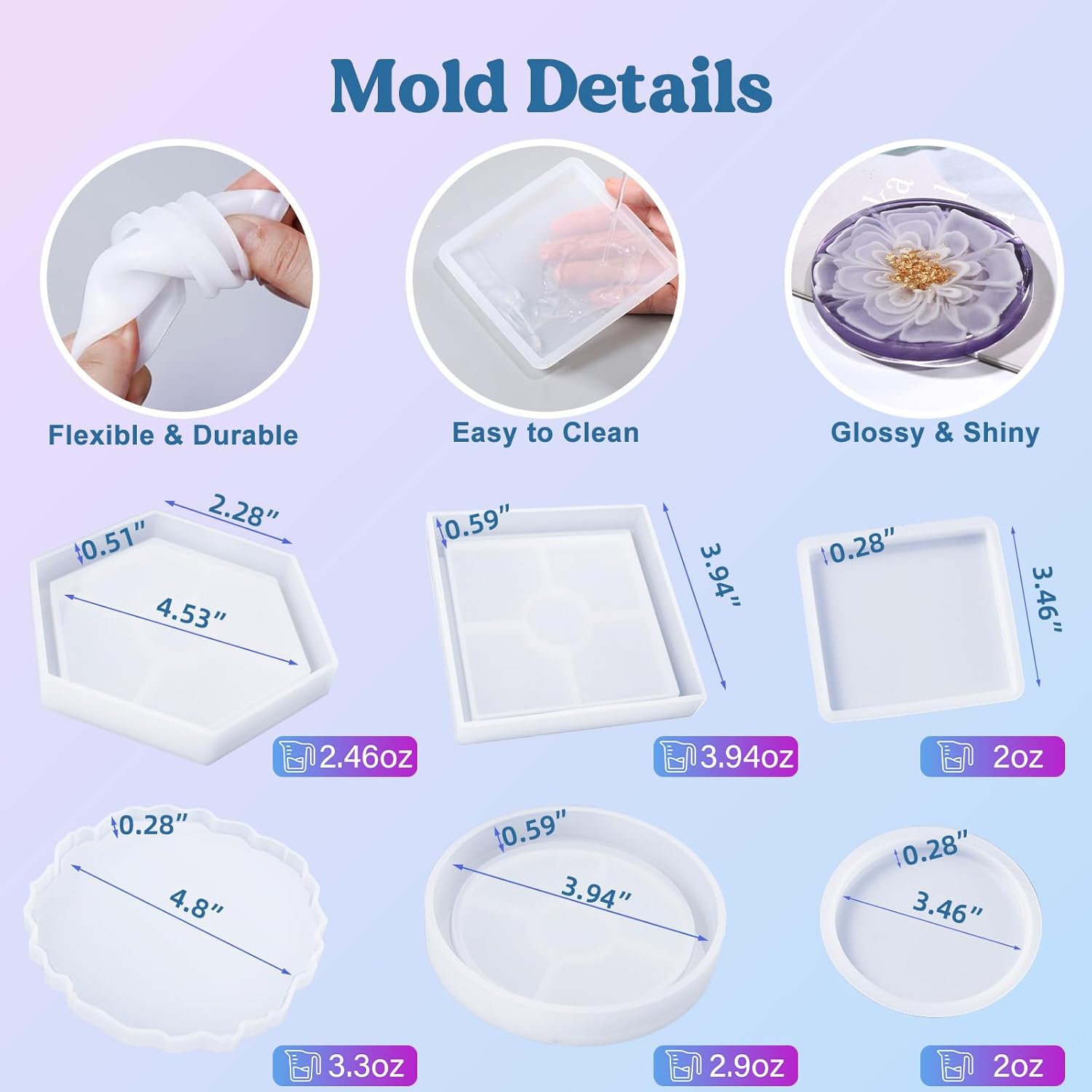6Pcs Silicone Molds for Epoxy  - Resin Kit Cast のレビューと価格