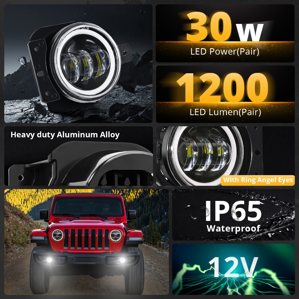 60W LED Front Fog Lights DRL w - Model Kit Jeep のレビューと価格