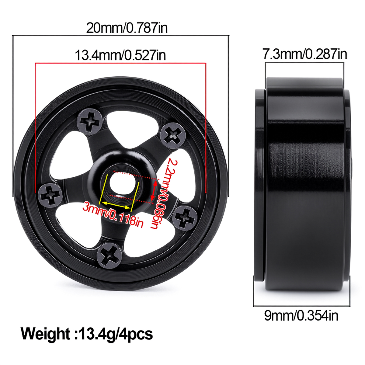 0.7'' Aluminum 5-Spokes Beadlo - Model Kit Jeep のレビューと価格